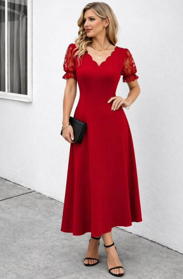 Kısa Kollu V Yakalı Uzun Janjan Elbise
