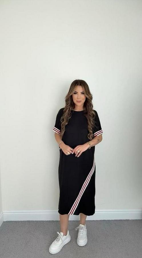 Kol Ve Etek Şerit Detaylı Midi Boy Elbise