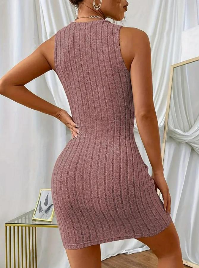 Kolsuz Bisiklet Yaka Kalın Fitilli Kaşkorse Mini Elbise