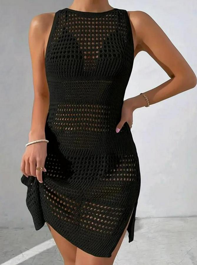 Kolsuz Derin Sırt Dekolteli Ajurlu Triko Pareo