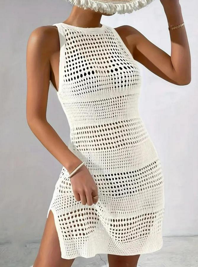 Kolsuz Derin Sırt Dekolteli Ajurlu Triko Pareo