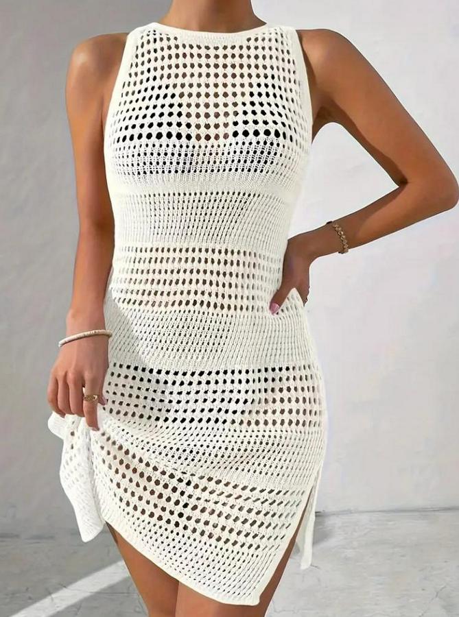 Kolsuz Derin Sırt Dekolteli Ajurlu Triko Pareo