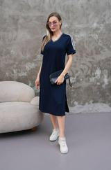 Kristal Kumaş Şerit Ve Yırtmaç Detaylı V Yaka Midi Boy Elbise