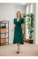 Kruvaze Yaka Midi Boy Kuşaklı Krep Elbise 120 Cm