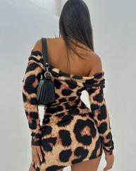 Madonna Mendil Yaka Leopar Desen Mini Elbise