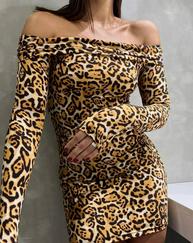 Madonna Mendil Yaka Leopar Desen Mini Elbise