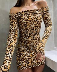 Madonna Mendil Yaka Leopar Desen Mini Elbise