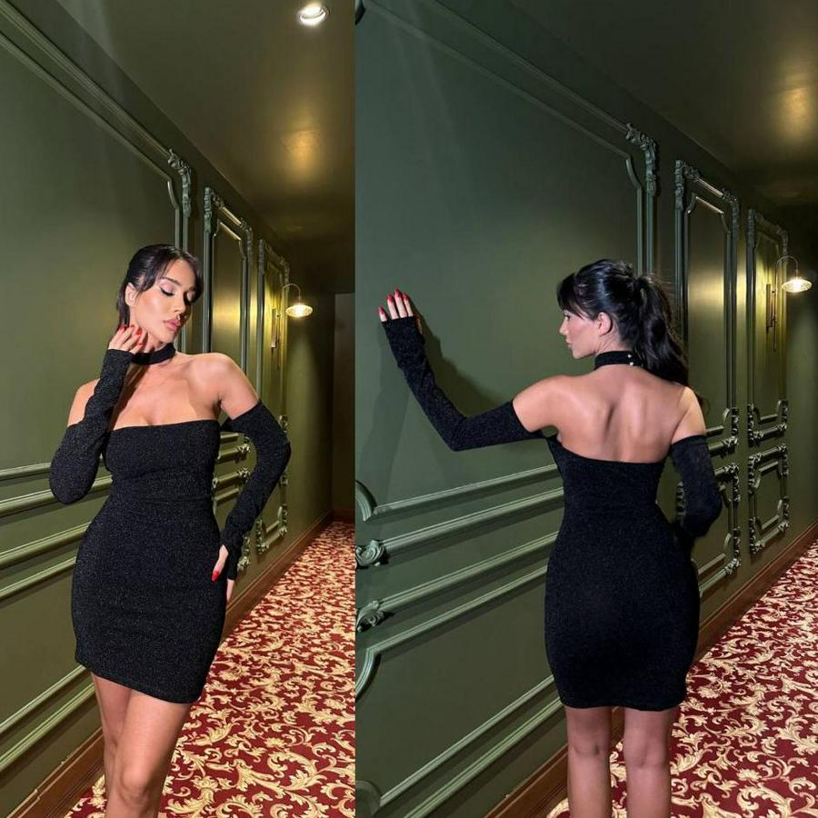 Madonna Yaka Simli Flower Kumaş Mini Elbise