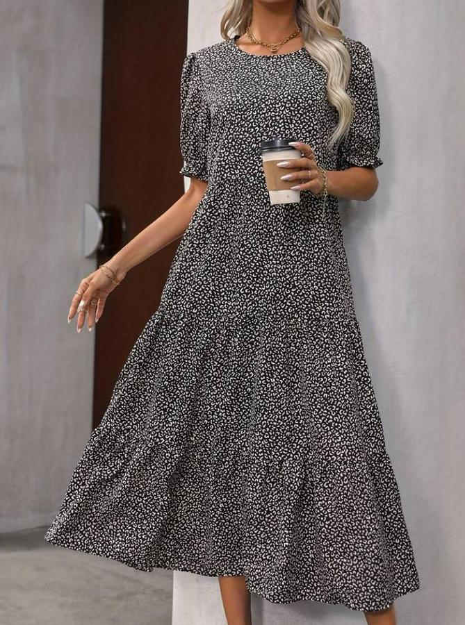 Mini Leopar Desen Midi Üç Kat Elbise