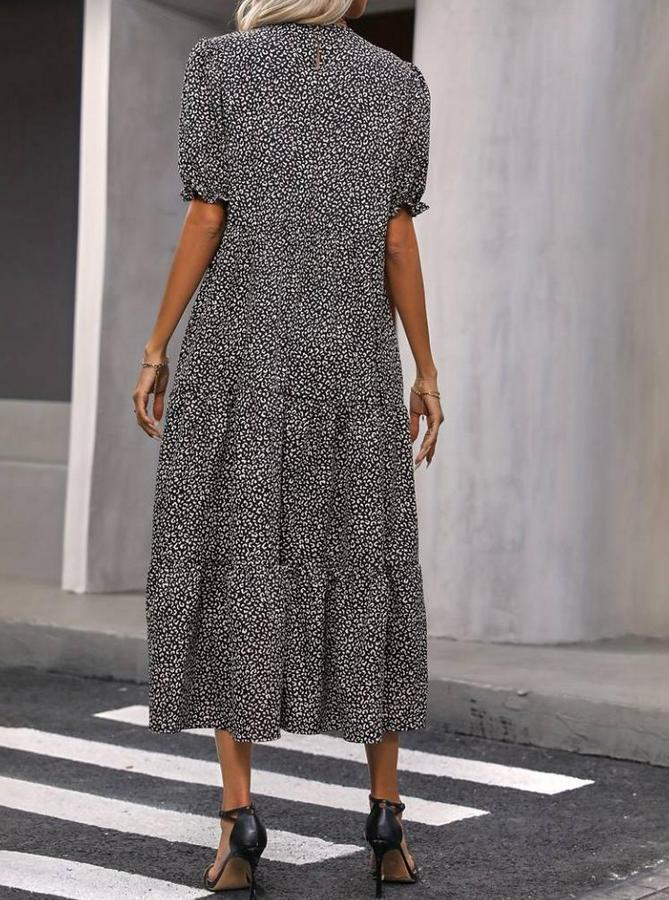 Mini Leopar Desen Midi Üç Kat Elbise
