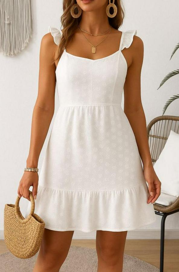 Omuz Askılı Eteği Volan Detay Brode Elbise