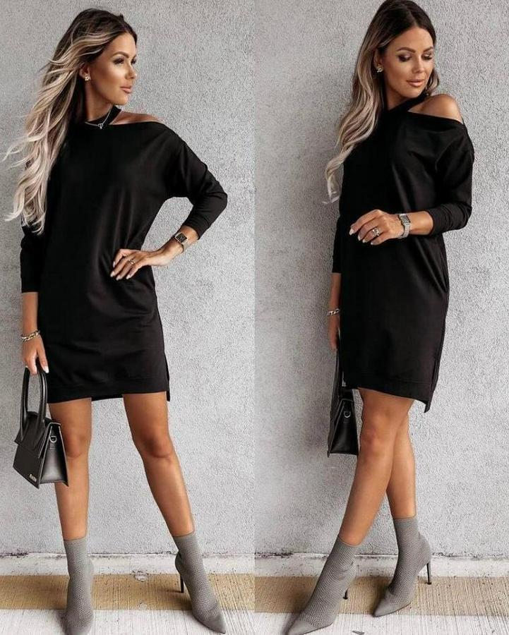 Omuz Detay Iki Iplik Mini Elbise