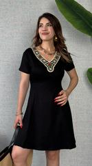 Penye Kumaş Çiçek Desenli Nakışlı Elbise