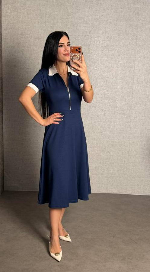 Polo Yaka Fermuar Detaylı Modal Midi Elbise