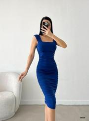 Sendy Kumaş Kalın Askılı Midi Boy Elbise