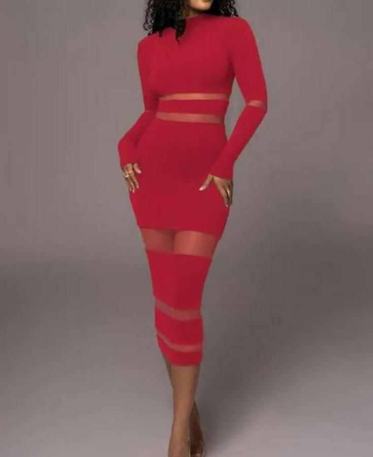 Şerit Transparan Detay Fırsat Ürün Midi Boy Elbise