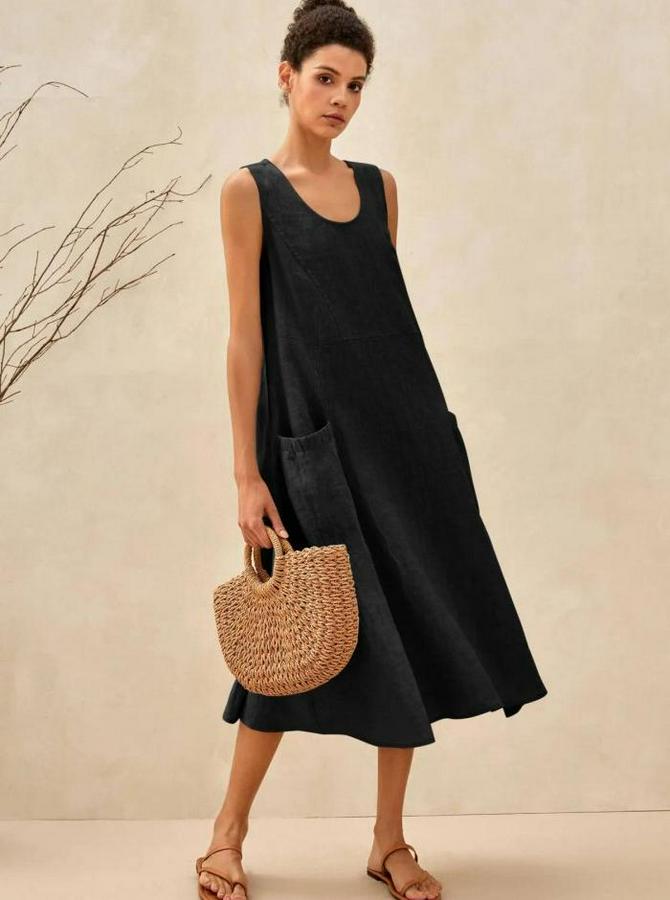 Sıfır Kol Cep Detay Salaş Aerobin Elbise