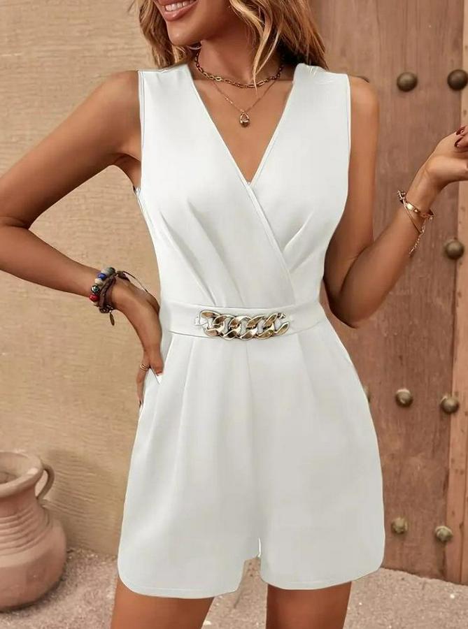 Sıfır Kollu V Yakalı Cep Detaylı Ithal Krep Tulum