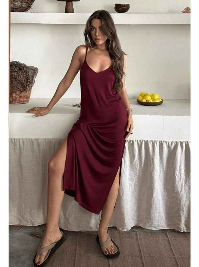 Siyah Asansör Askılı Çift Yırtmaçlı Helen Elbise