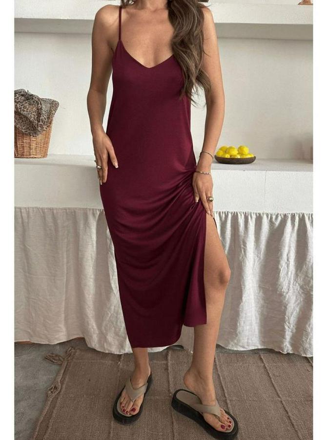 Siyah Asansör Askılı Çift Yırtmaçlı Helen Elbise