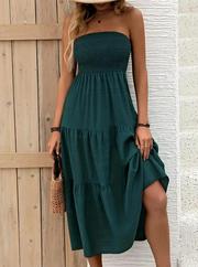 Straplez Göğüsten Lastikli Kloş Aerobin Uzun Elbise