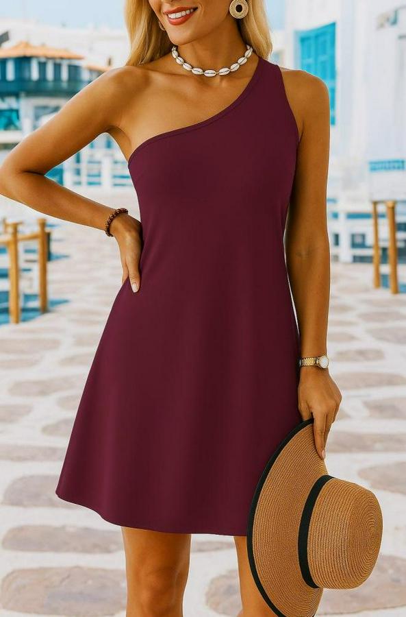 Tek Omuz Askılı Krep Mini Elbise