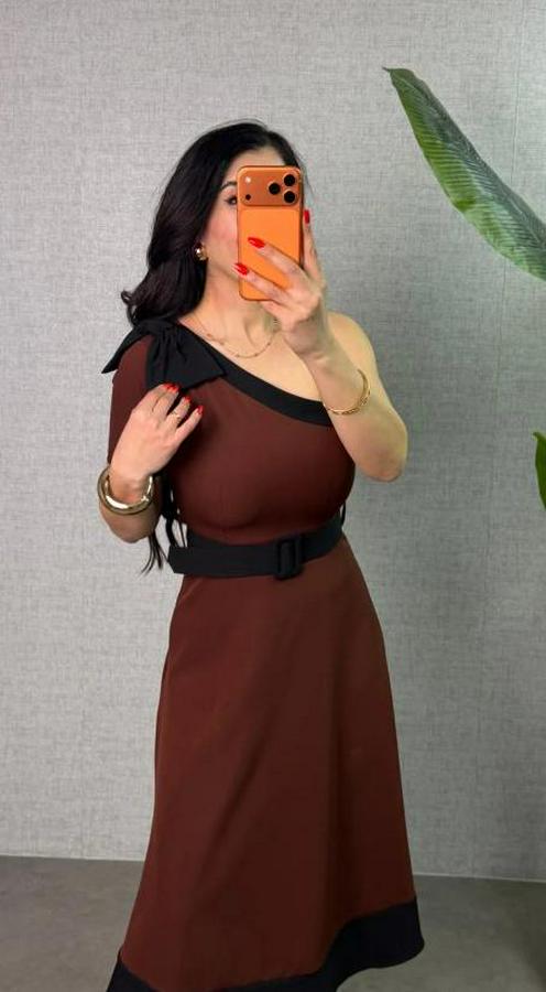 Tek Omuz Fiyonk Detaylı Midi Boy Elbise