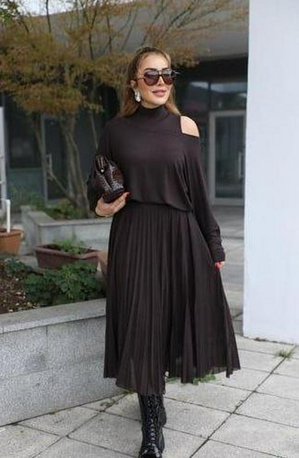 Triko Plise Ve Tül Detay Iki Parça Elbise