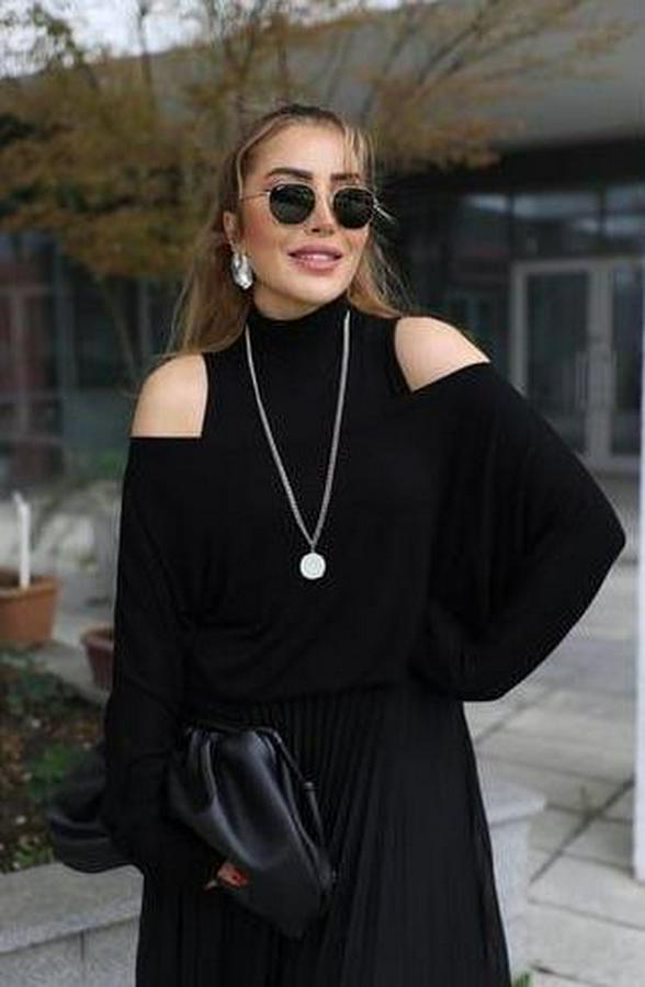 Triko Plise Ve Tül Detay Iki Parça Elbise