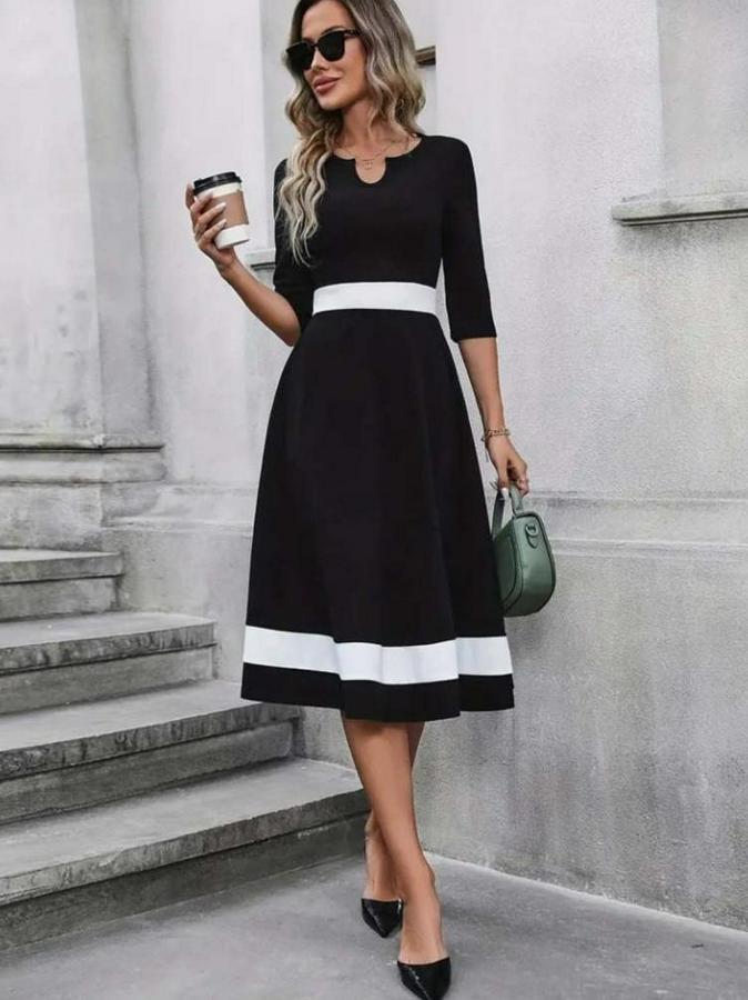 Truvakar Kol V Yakalı Janjan Krep Midi Elbise