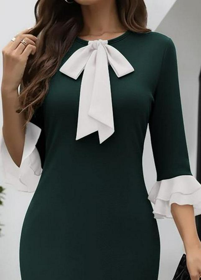 Truvakar Kollu Fiyonk Yakalı Midi Ithal Krep Elbise