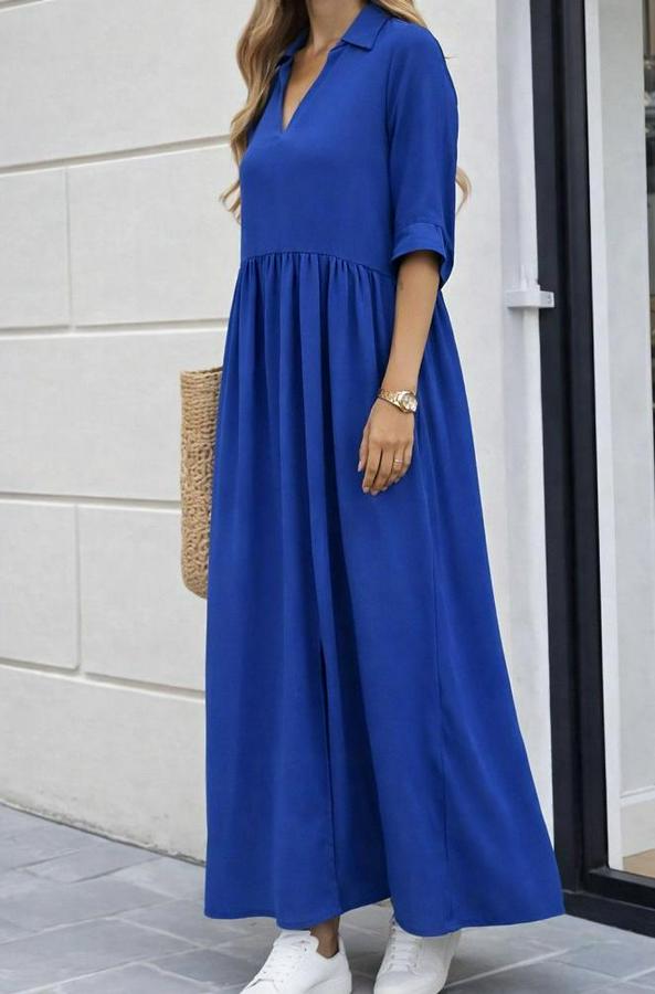 Truvakar Kollu V Yakalı Yırtmaçlı Uzun Aerobin Elbise