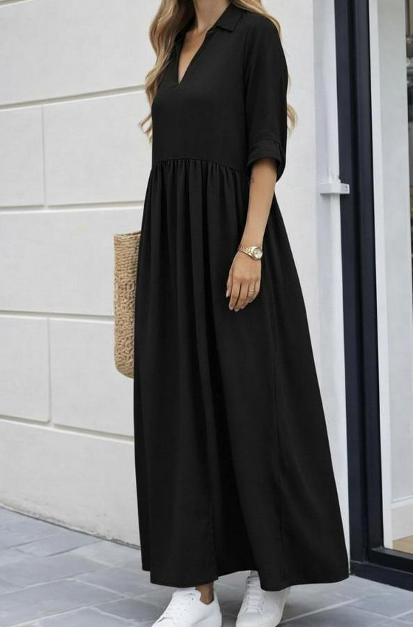 Truvakar Kollu V Yakalı Yırtmaçlı Uzun Aerobin Elbise