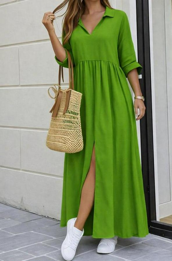 Truvakar Kollu V Yakalı Yırtmaçlı Uzun Aerobin Elbise