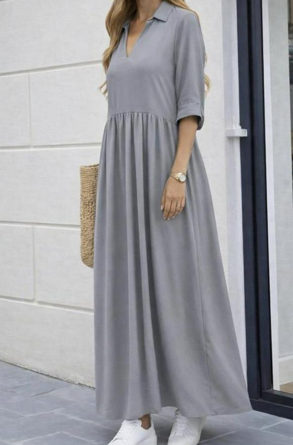 Truvakar Kollu V Yakalı Yırtmaçlı Uzun Aerobin Elbise