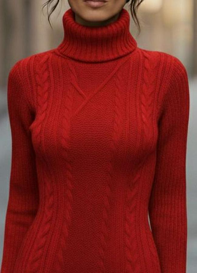 Uzun Kollu Balıkçı Yaka Kısa Triko Elbise