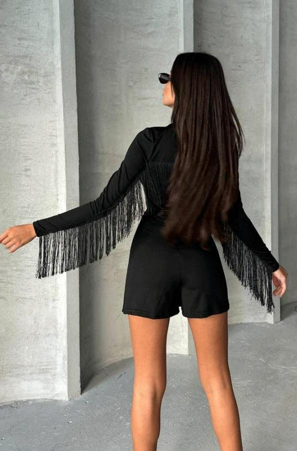 Uzun Kollu Balıkçı Yaka Püsküllü Kuşaklı Ithal Krep Tulum