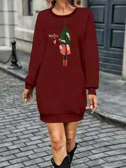 Uzun Kollu Bisiklet Yaka Desenli Kısa Viskon Iki Iplik Elbise