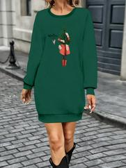 Uzun Kollu Bisiklet Yaka Desenli Kısa Viskon Iki Iplik Elbise