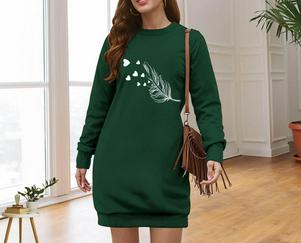 Uzun Kollu Bisiklet Yaka Desenli Viskon Iki Iplik Elbise