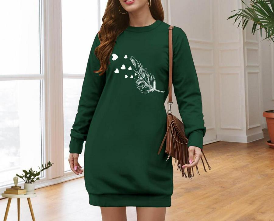 Uzun Kollu Bisiklet Yaka Desenli Viskon Iki Iplik Elbise