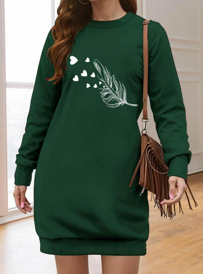 Uzun Kollu Bisiklet Yaka Desenli Viskon Iki Iplik Elbise