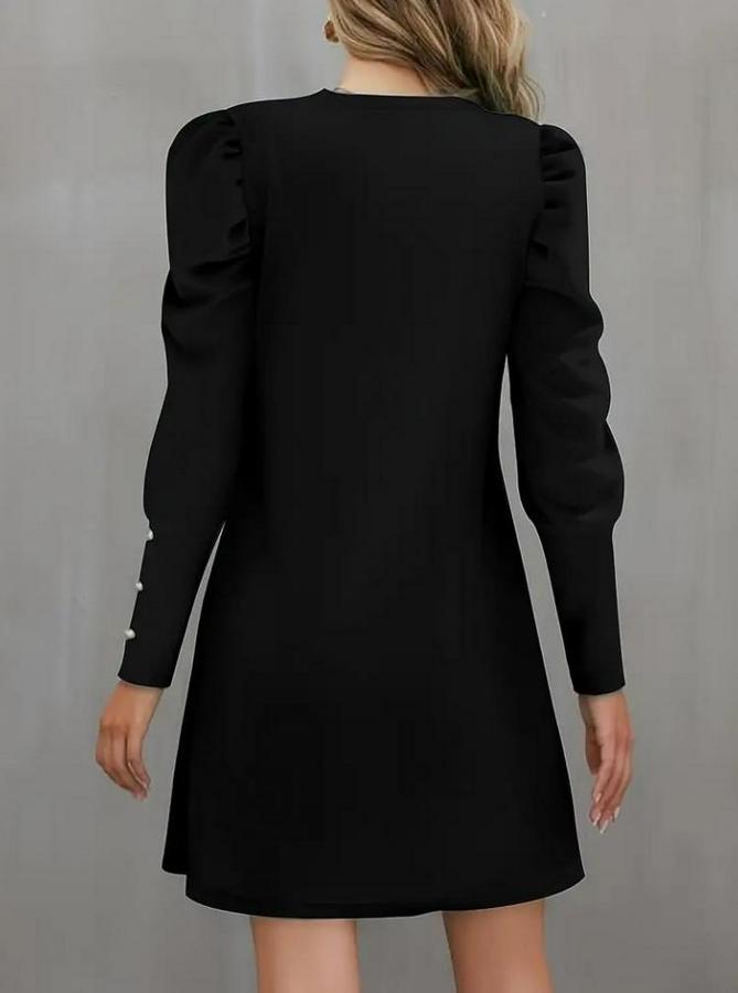 Uzun Kollu Bisiklet Yaka Karpuz Kol Düğme Detay Ithal Krep Elbise