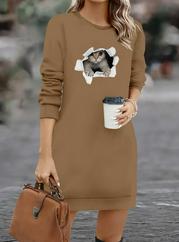 Uzun Kollu Bisiklet Yaka Kısa Viskon Iki Iplik Elbise