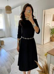 Uzun Kollu Bisiklet Yaka Midi Ithal Krep Elbise