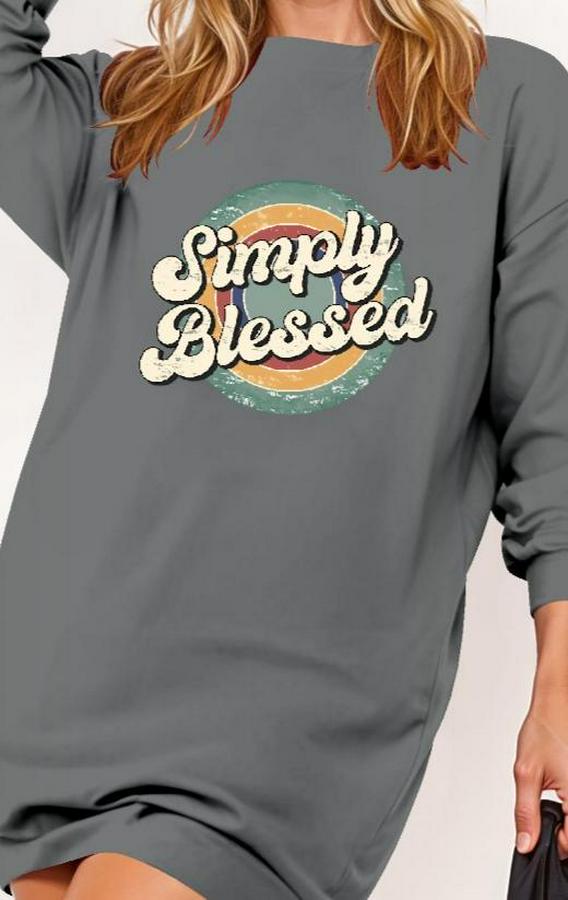 Uzun Kollu Bisiklet Yaka Yazılı Viskon Iki Iplik Elbise