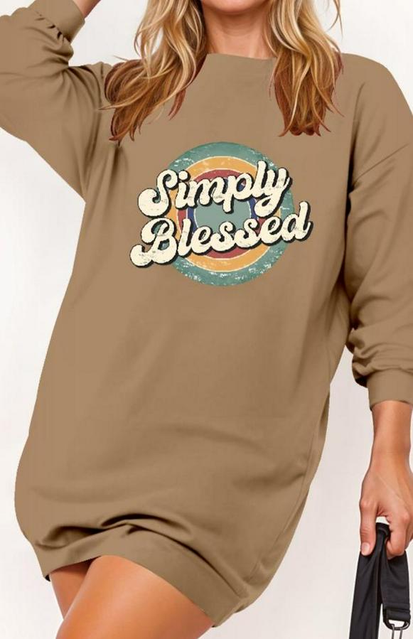 Uzun Kollu Bisiklet Yaka Yazılı Viskon Iki Iplik Elbise