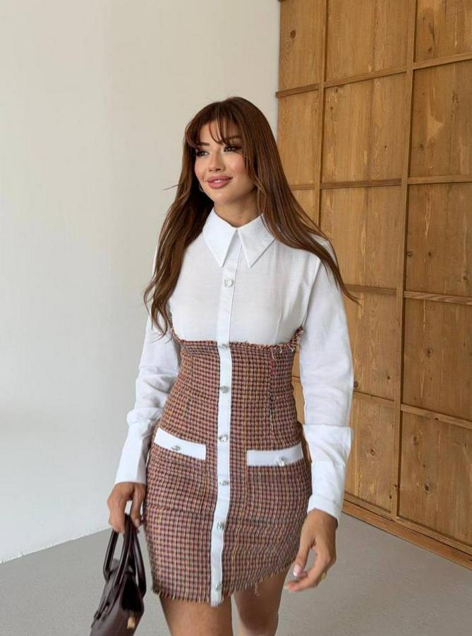 Kadin Uzun Kollu Cep Ve Düğme Detay Mini Gömlek Elbise