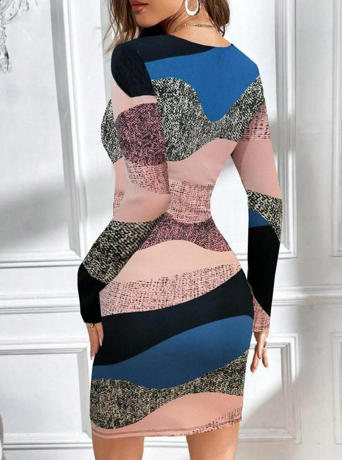 Uzun Kollu Göğüs Dekolte Detay Dalgıç Mini Elbise