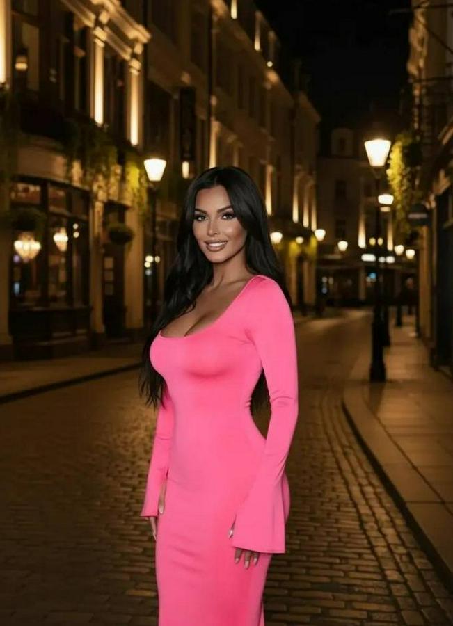 Uzun Kollu Kare Yaka Volanlı Manşet Detay Maxi Boy Elbise